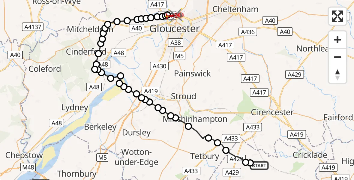 Routekaart van de vlucht: Air Ambulance Helicopter to Longford, Sandhurst Lane