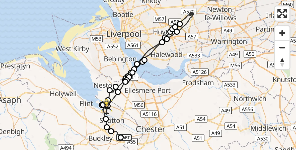 Flight route map: Police Helicopter to Connah's Quay, Connah's Quay