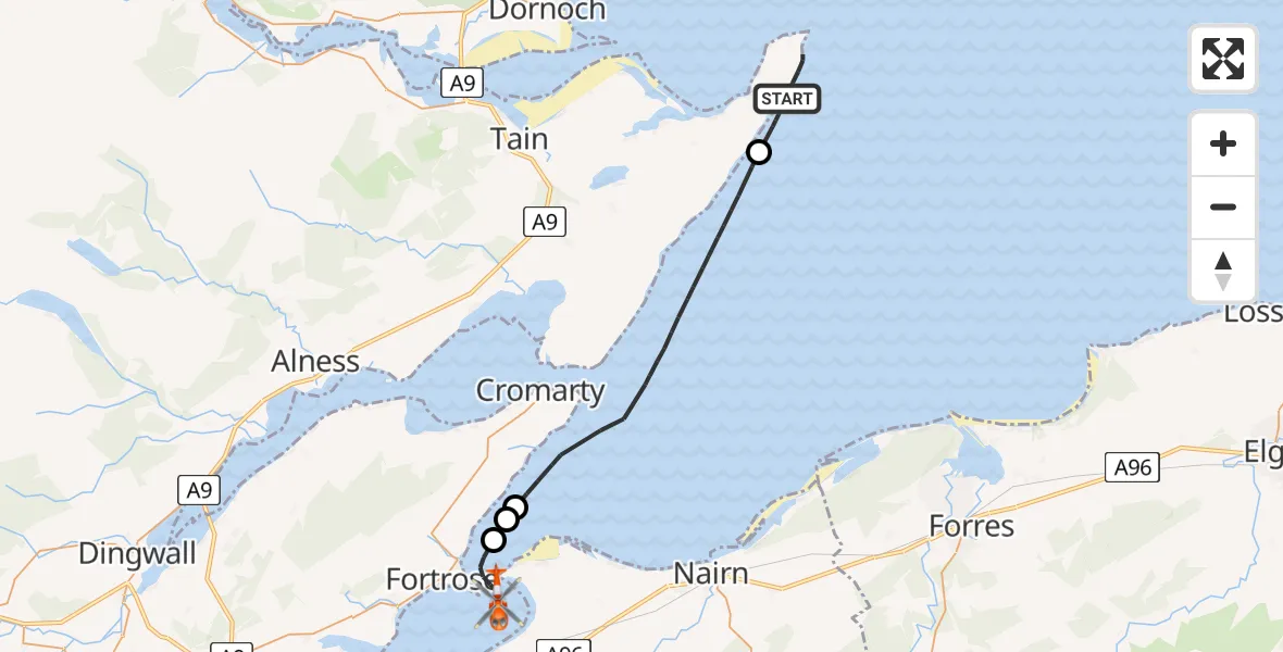 Flight route map: Coastguard Helicopter to Ardersier, Rosemarkie