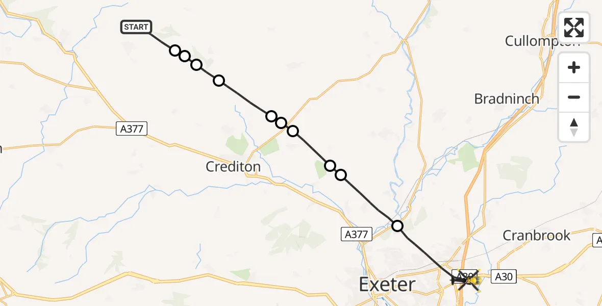 Routekaart van de vlucht: Police Helicopter to East Devon, Sowton Lane