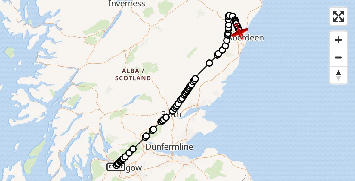 Flight route map: Air Ambulance Aircraft to Aberdeen International Airport, Aberdeen International Airport