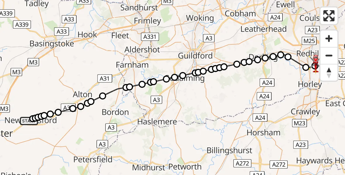 Routekaart van de vlucht: Air Ambulance Helicopter to Redhill Aerodrome, Redhill Aerodrome