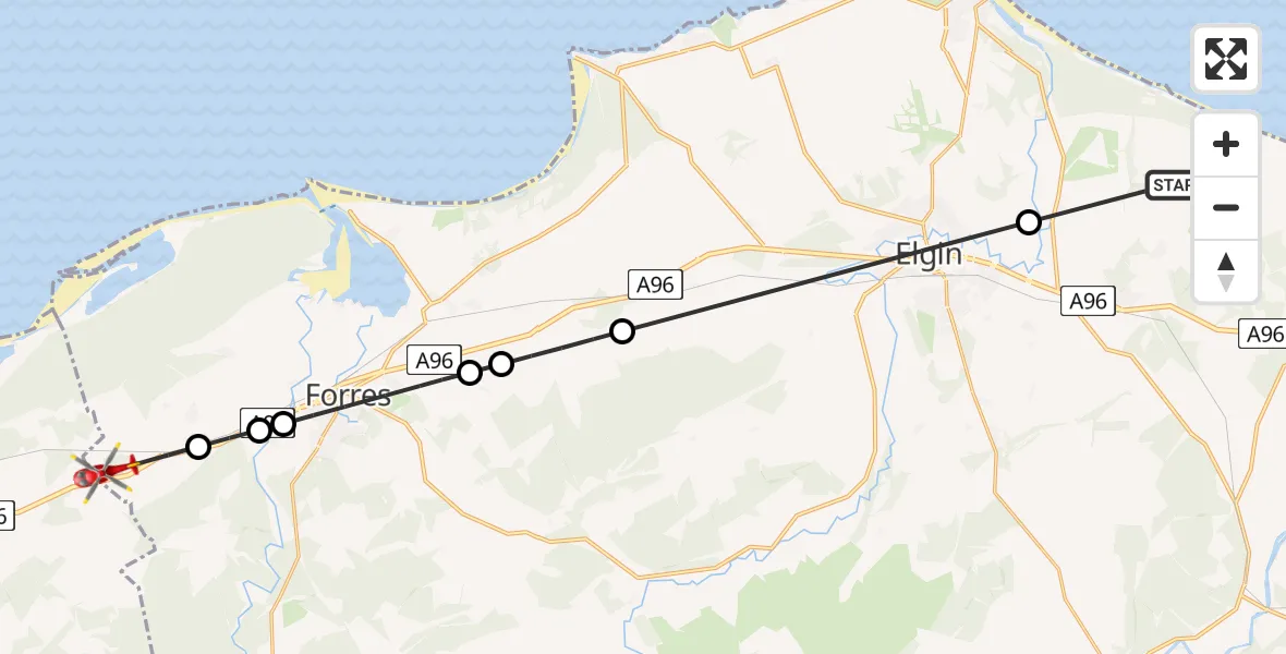 Routekaart van de vlucht: Air Ambulance Helicopter to Brodie, A96