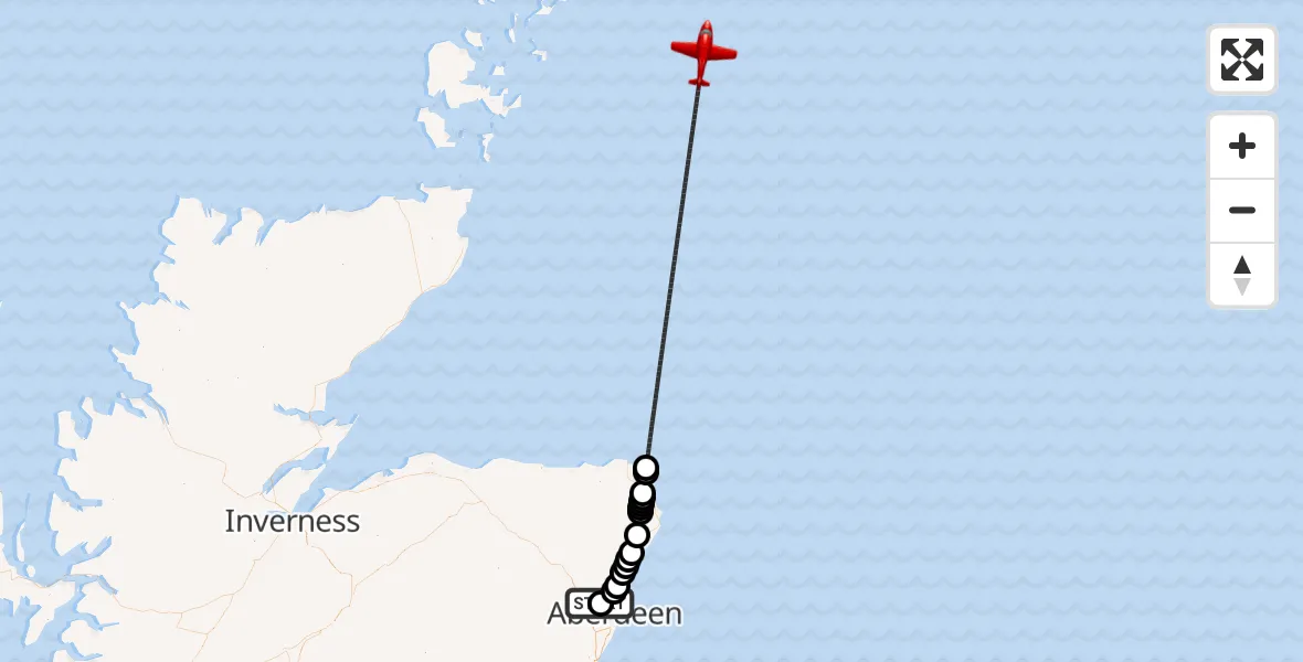Flight route map: Air Ambulance Aircraft to North Sea, North Sea