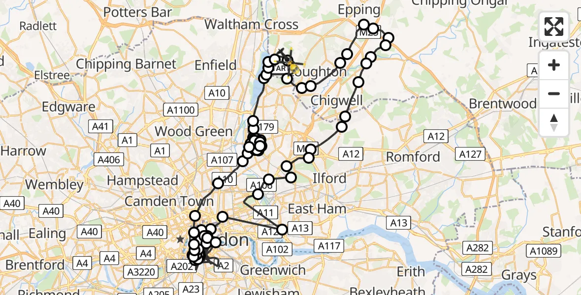Flight route map: Police Helicopter to Sewardstonebury, Bury Road