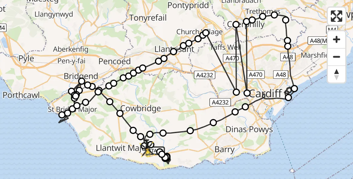 Flight route map: Police Helicopter to MOD St Athan, MOD St Athan