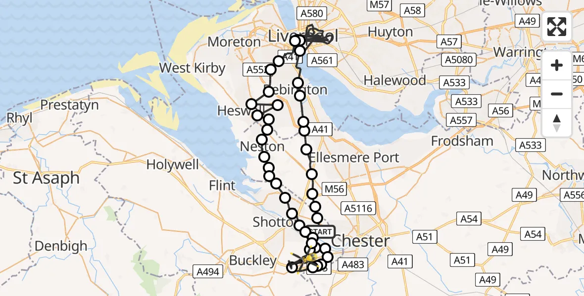 Flight route map: Police Helicopter to Broughton, Chester Road