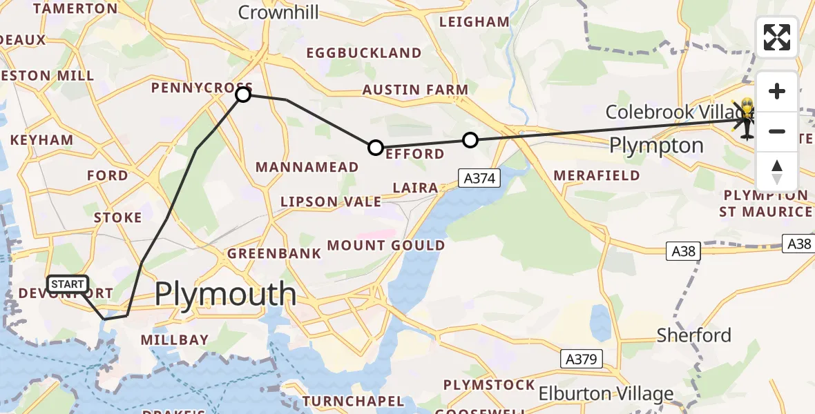 Routekaart van de vlucht: Police Helicopter to Colebrook Village, Stoggy Lane