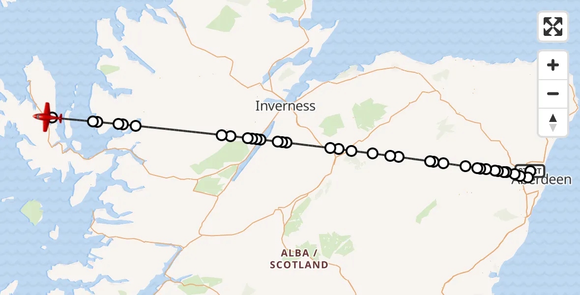 Flight route Air Ambulance Aircraft Aberdeen International Airport - Portree - Port Rìgh, 29 January 2026, 00:57