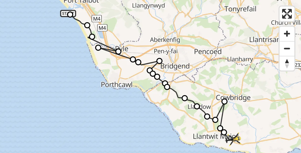 Routekaart van de vlucht: Police Helicopter to MOD St Athan, MOD St Athan