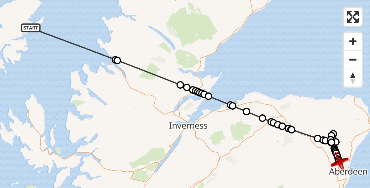 Flight route map: Air Ambulance Aircraft to Aberdeen City, Pitmedden Road