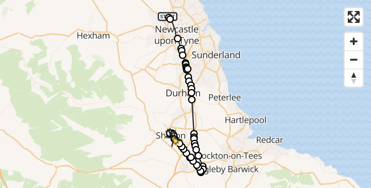 Flight route map: Police Helicopter to Shildon, Shildon