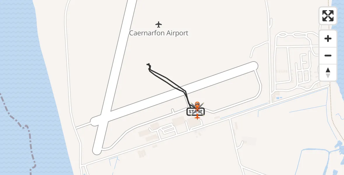Flight path map showing Coastguard Helicopter route from Caernarfon Airport to Caernarfon Airport