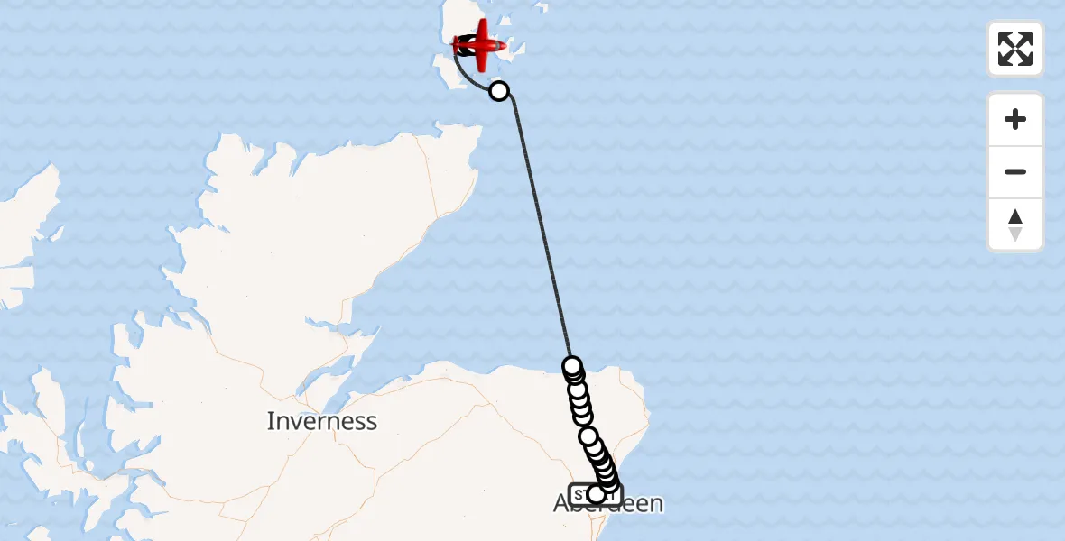 Flight route map: Air Ambulance Aircraft to Loch of Kirbister, Wellheads Drive