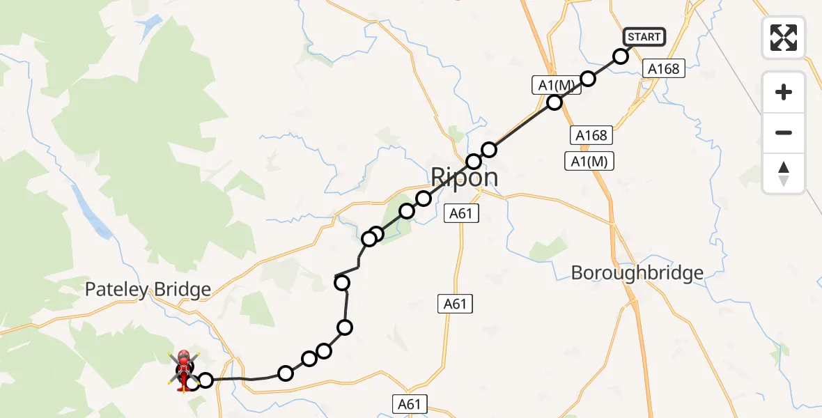 Flight route map: Air Ambulance Helicopter to Heyshaw, Heyshaw Road