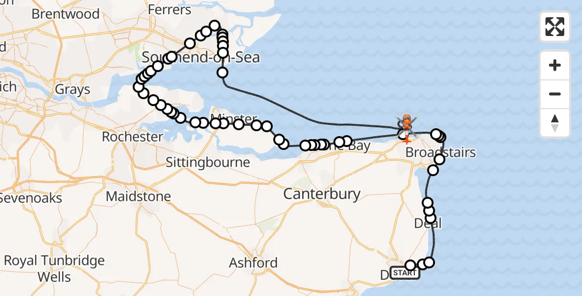 Routekaart van de vlucht: Coastguard Helicopter to North Sea, North Sea