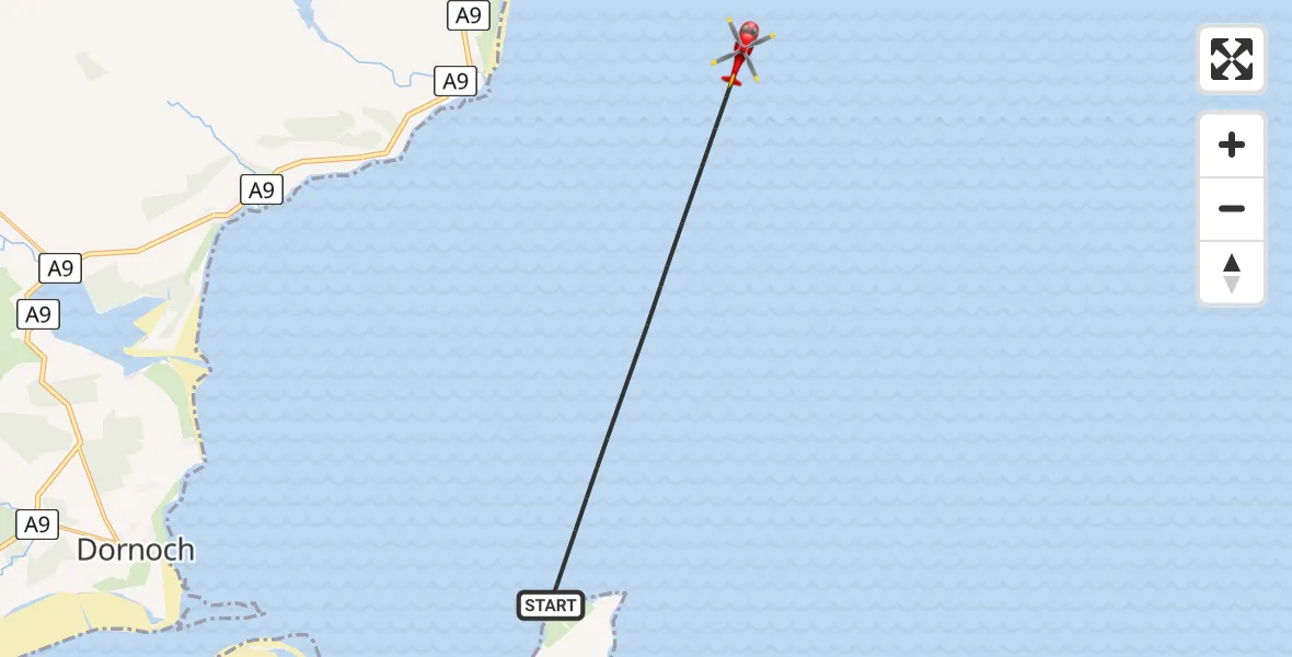 Flight route map: Air Ambulance Helicopter to North Sea, North Sea