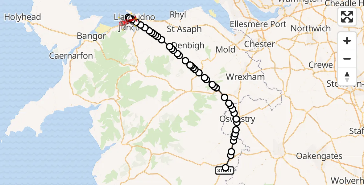 Flight route map: Air Ambulance Helicopter to Conwy Marina Village, Conwy Marina Village