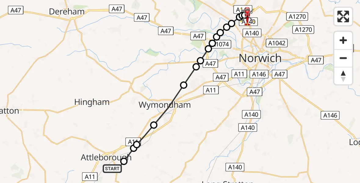 Routekaart van de vlucht: Air Ambulance Helicopter to Norwich Airport, Norwich Airport