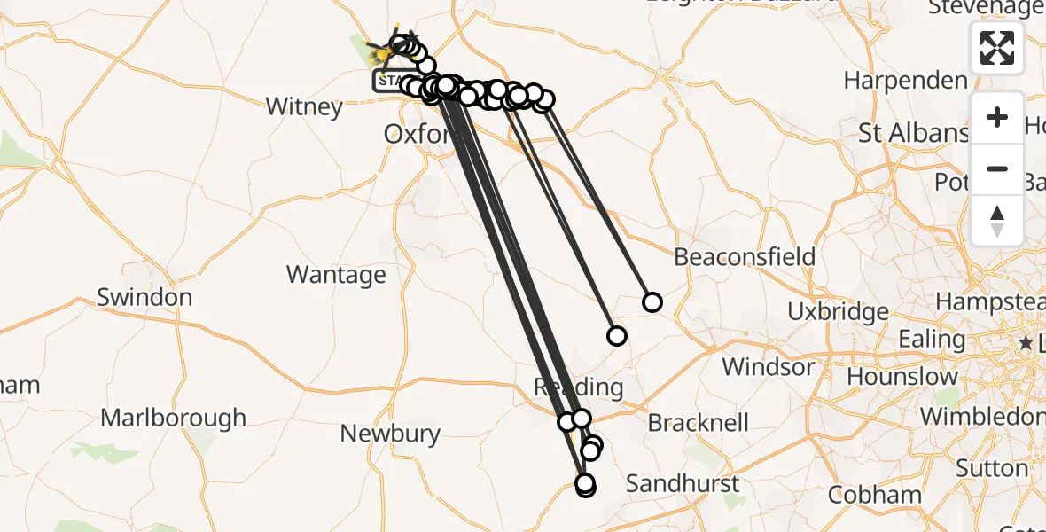 Flight route map: Police Helicopter to Shipton-on-Cherwell, Upper Campsfield Road