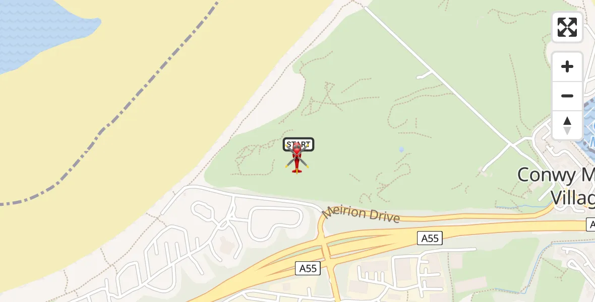 Routekaart van de vlucht: Air Ambulance Helicopter to Conwy Marina Village, Conwy Marina Village