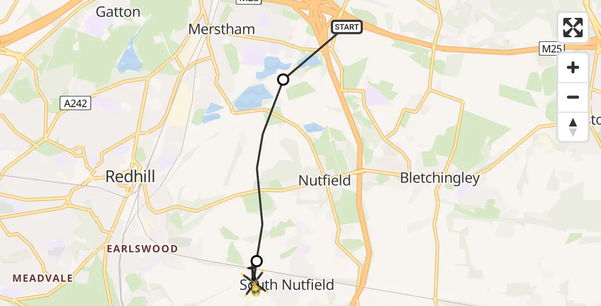 Flight route map: Police Helicopter to South Nutfield, Kings Cross Lane