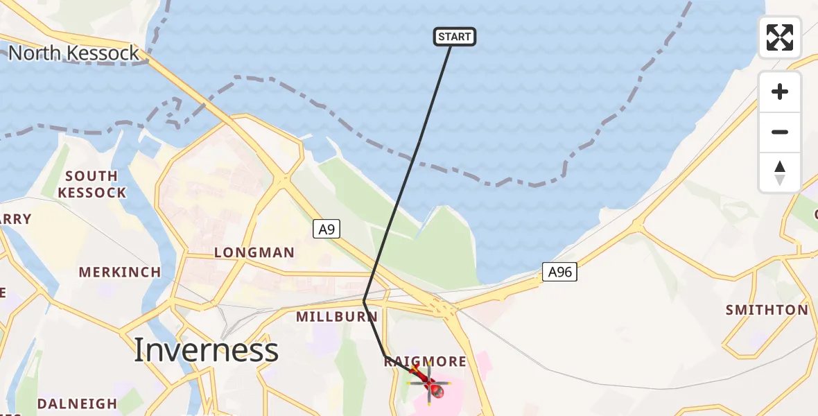 Flight path map showing Air Ambulance Helicopter route from Inverness to Inverness