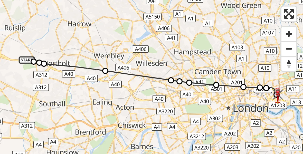 Routekaart van de vlucht: Air Ambulance Helicopter to Royal London Hospital, Royal London Hospital