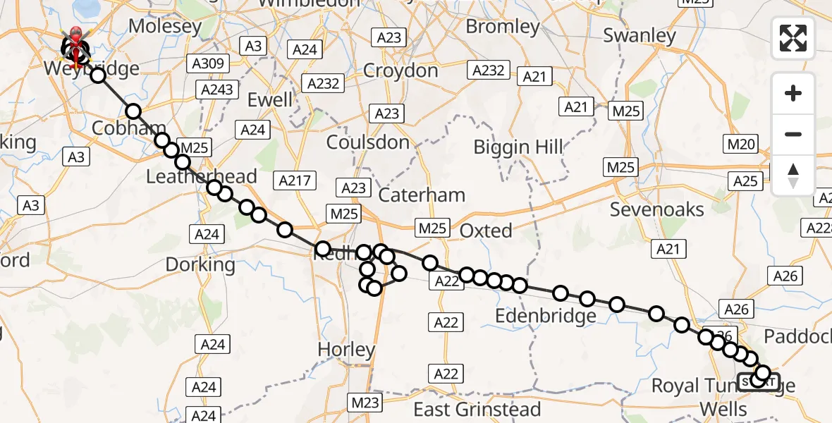 Flight route map: Air Ambulance Helicopter to Runnymede, Dockett Eddy