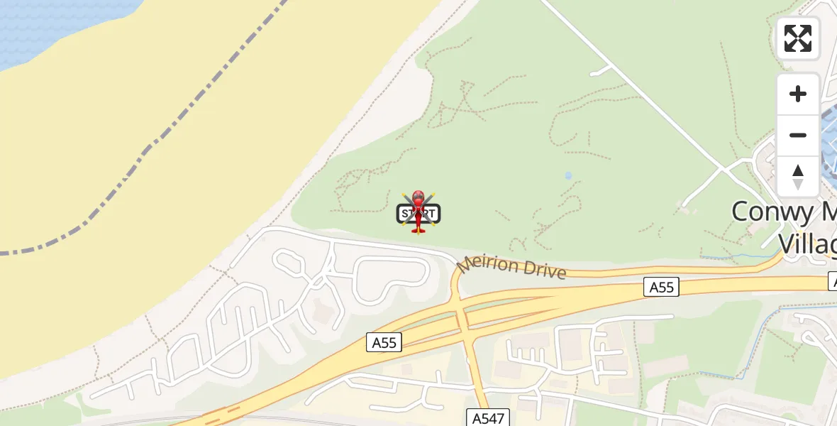 Flight route map: Air Ambulance Helicopter to Conwy Marina Village, Conwy Marina Village