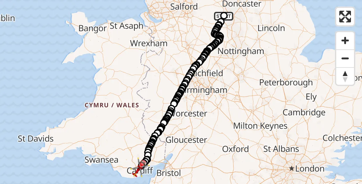 Flight route map: Air Ambulance Helicopter to Cardiff, Heath Park Way