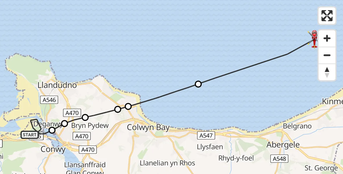 Flight route map: Air Ambulance Helicopter to Irish Sea, Irish Sea