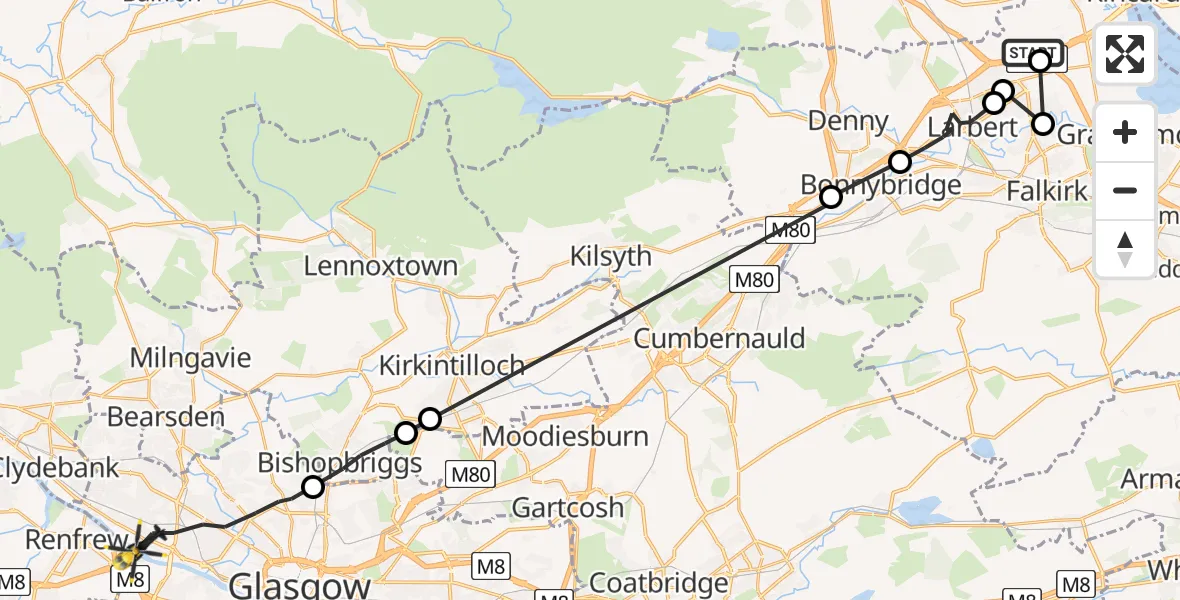 Flight route map: Police Helicopter to Glasgow, South Street