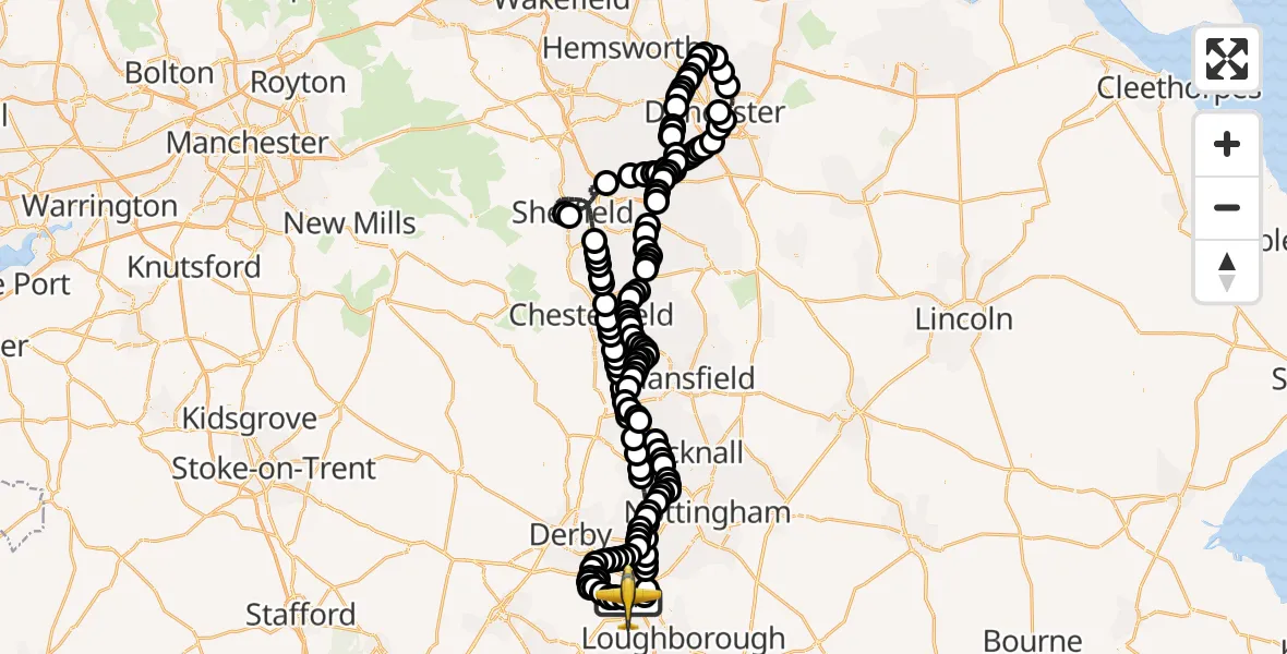 Flight route map: Police Aircraft to East Midlands Airport, East Midlands Airport