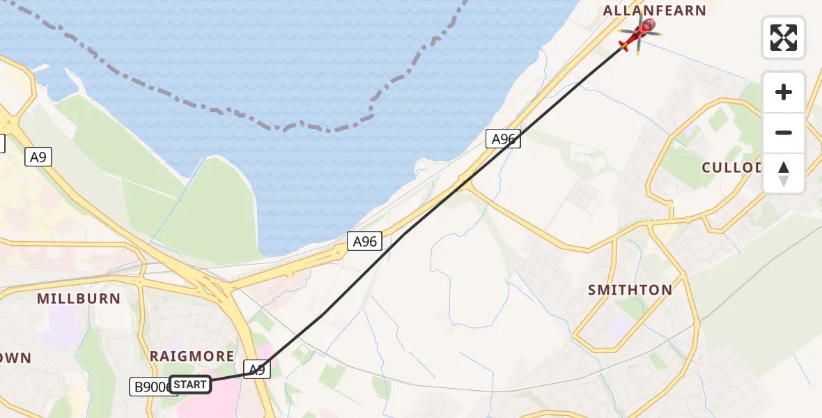 Flight path map showing Air Ambulance Helicopter route from Inverness to Inverness