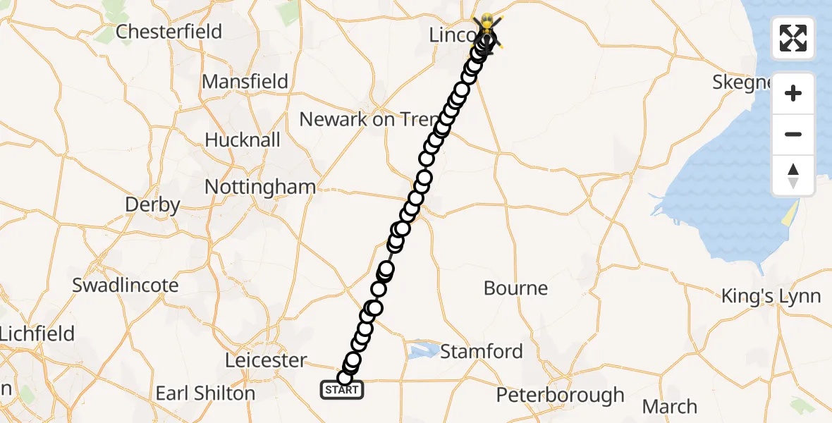 Routekaart van de vlucht: Police Helicopter to Washingborough, Water Rail Way