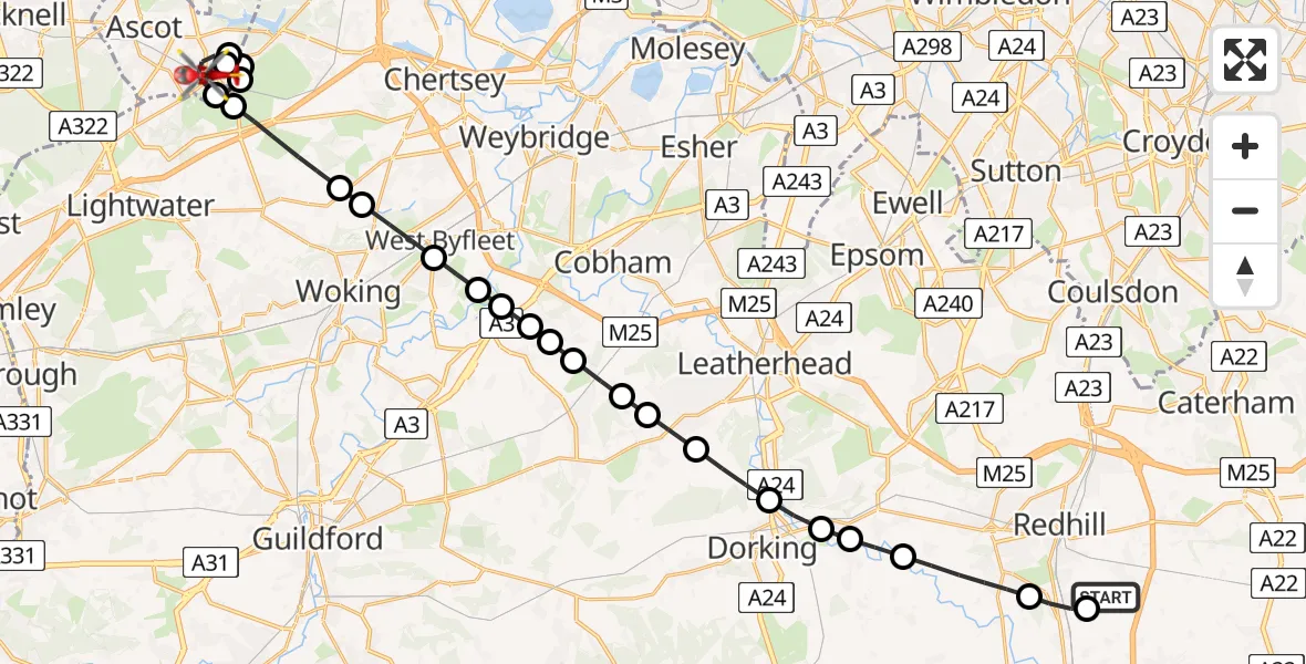 Flight route map: Air Ambulance Helicopter to Sunningdale, Cedar Drive