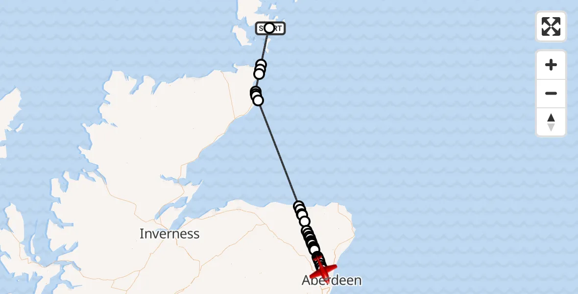 Routekaart van de vlucht: Air Ambulance Aircraft to Aberdeen City, Pitmedden Road
