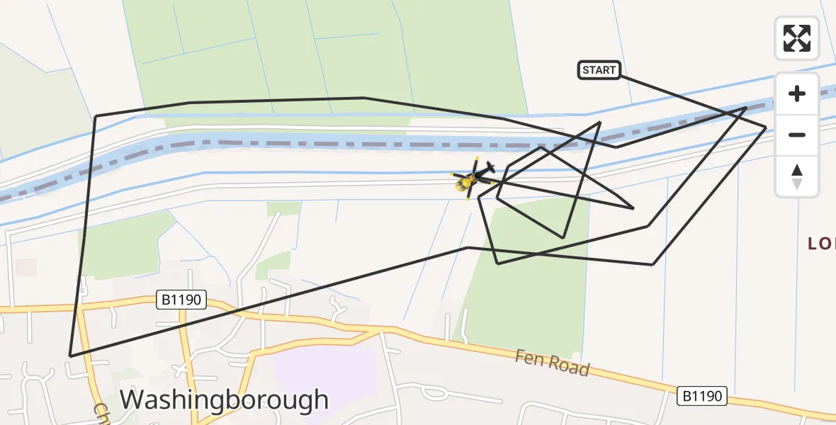 Flight route map: Police Helicopter to Washingborough, Water Rail Way
