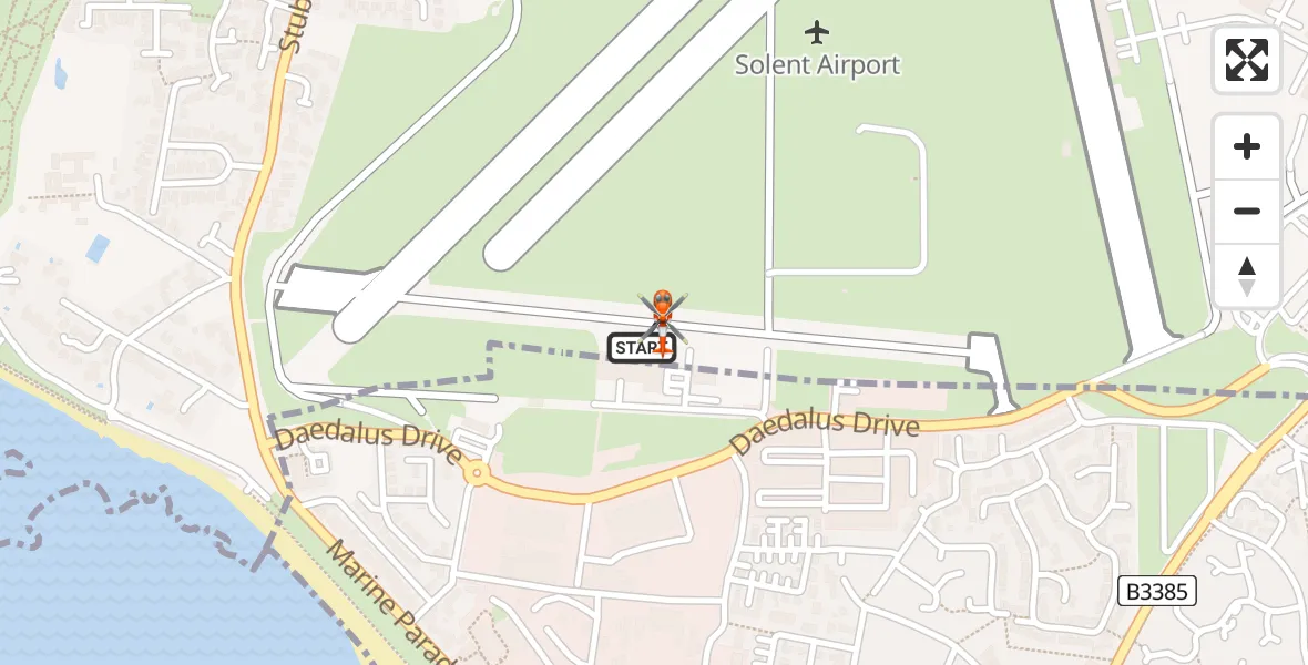 Flight path map showing Coastguard Helicopter route from Solent Airport to Solent Airport