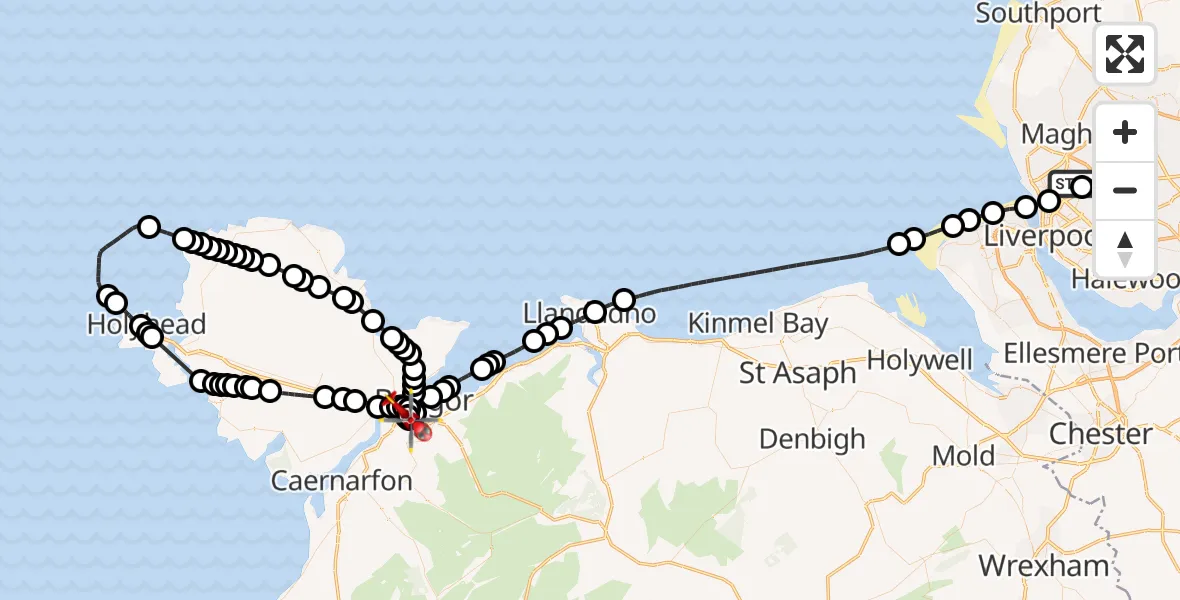 Routekaart van de vlucht: Air Ambulance Helicopter to Ysbyty Gwynedd Hospital Heliport, Ysbyty Gwynedd Hospital Heliport