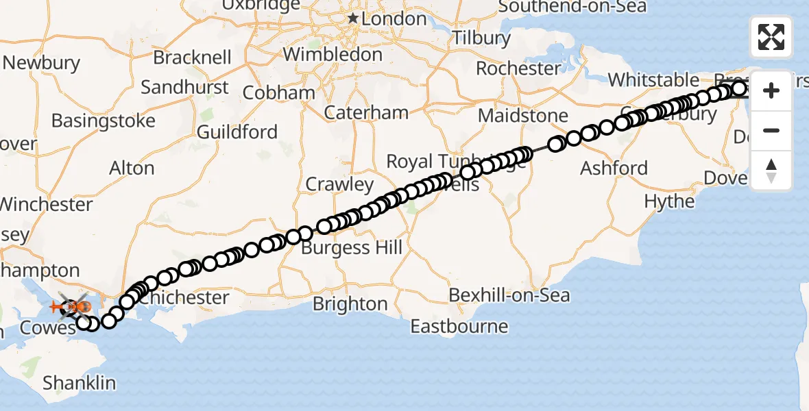 Flight route map: Coastguard Helicopter to Solent Airport, Solent Airport