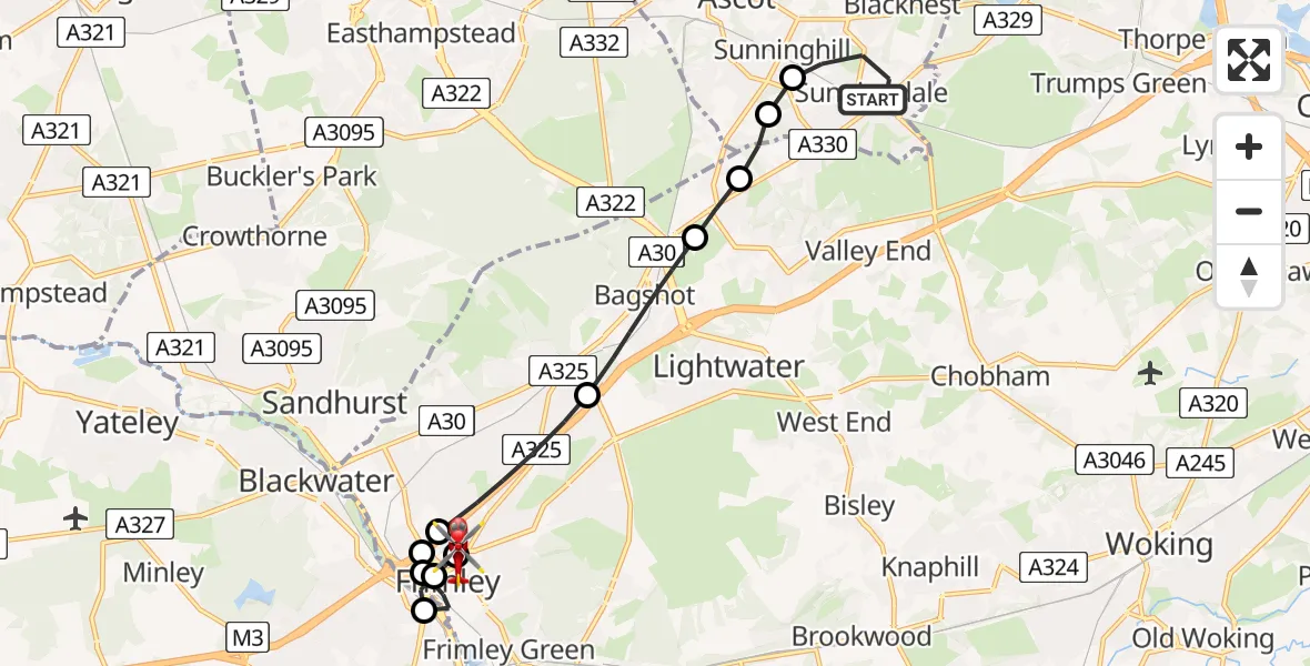 Routekaart van de vlucht: Air Ambulance Helicopter to Frimley Park Hospital, Frimley Park Hospital