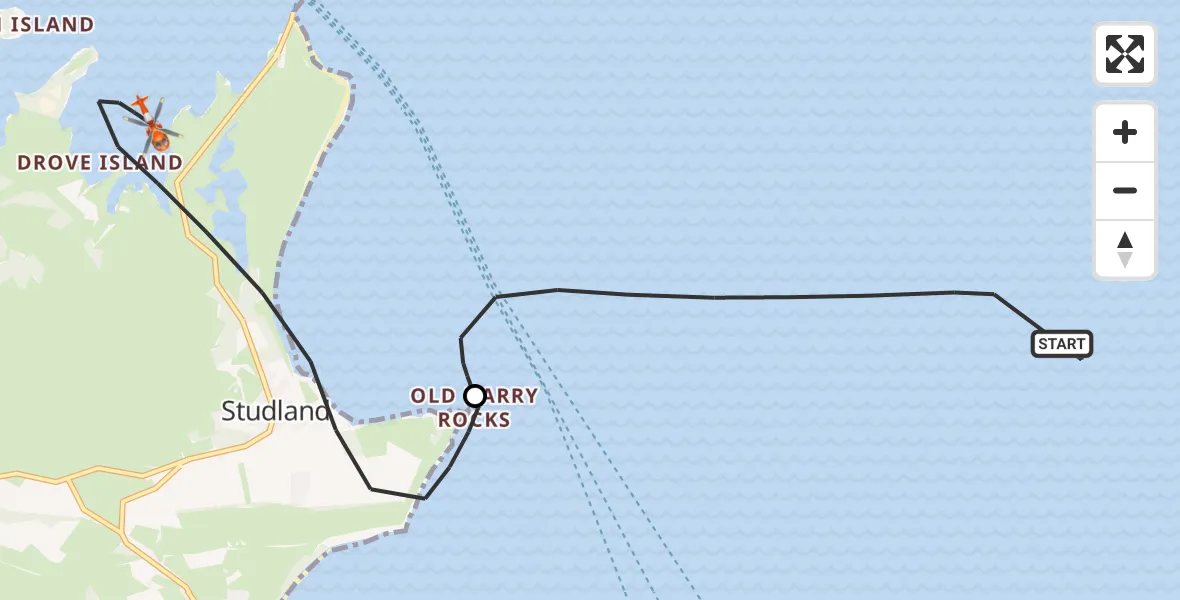 Flight route map: Coastguard Helicopter to Studland, Studland