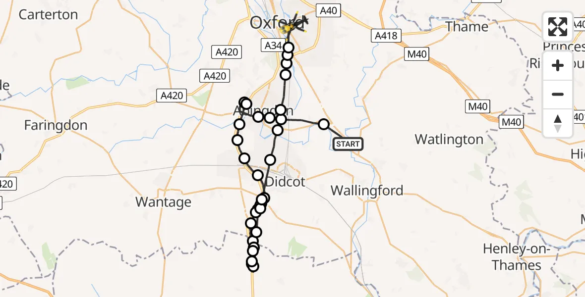Routekaart van de vlucht: Police Helicopter to Oxford, Morrell Avenue