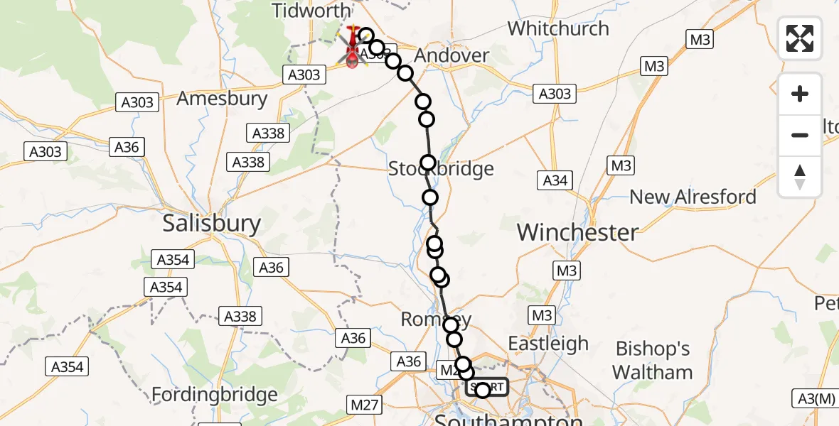 Routekaart van de vlucht: Air Ambulance Helicopter to Kimpton, Snoddington Lane