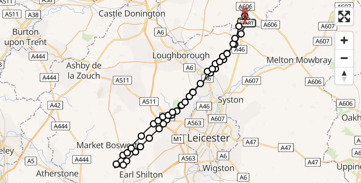 Flight route map: Air Ambulance Helicopter to Nottingham Heliport, Nottingham Heliport
