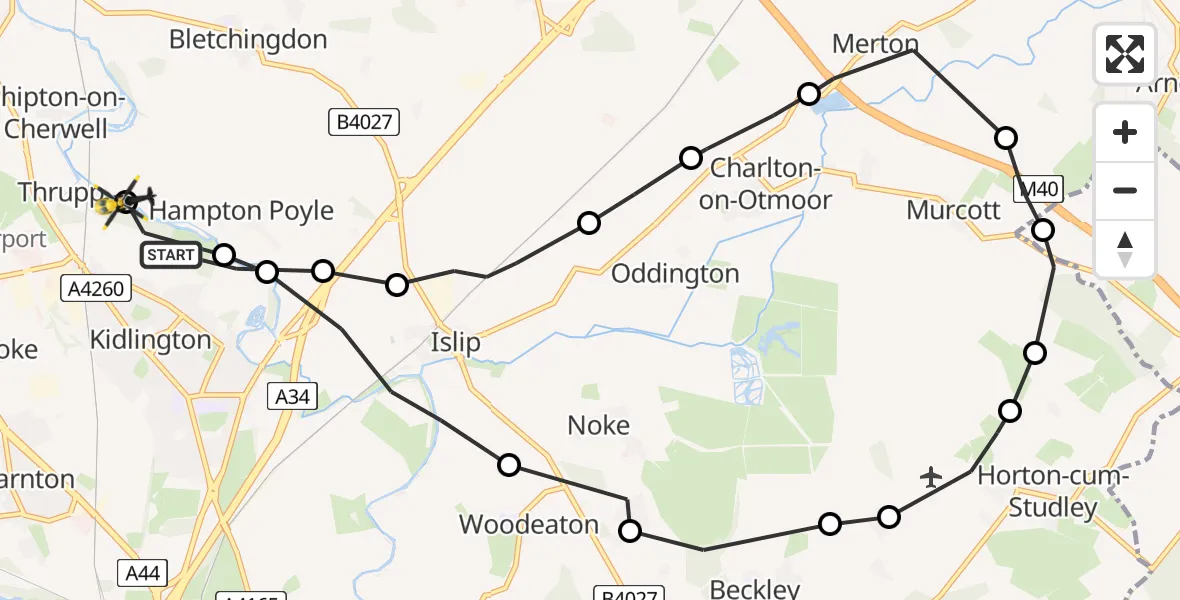 Flight route map: Police Helicopter to Cherwell, Cherwell