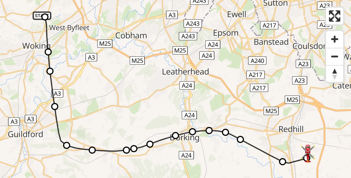 Routekaart van de vlucht: Air Ambulance Helicopter to Redhill Aerodrome, Redhill Aerodrome