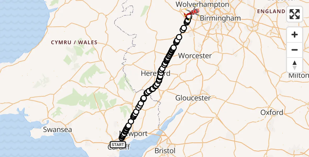 Routekaart van de vlucht: Air Ambulance Helicopter to Wolverhampton Halfpenny Green Airport, Wolverhampton Halfpenny Green Airport